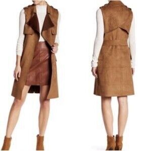 Love Token Long Trench Vest Waistcoat Sleeveless Duster Size XS Microsuede